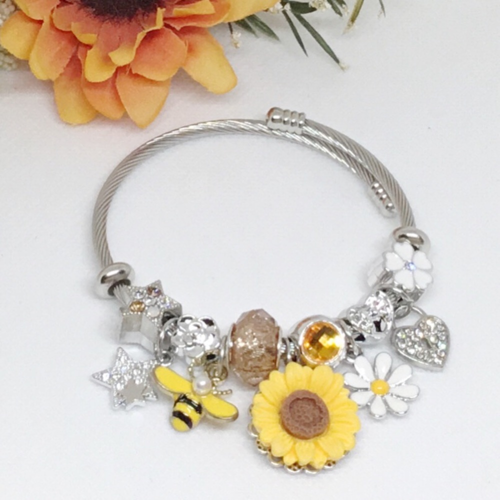 Sunflower Daisy Bee Wrap Bracelet